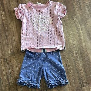 Matilda Jane Pink Polka Dot Top with Blue Dot Ruffle Shorts